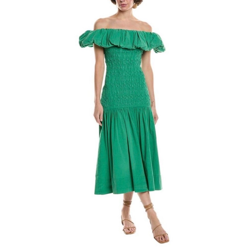 Sea NY Juni Garment Dye Off Shoulder Dress in Green SZ M NWT Feminine